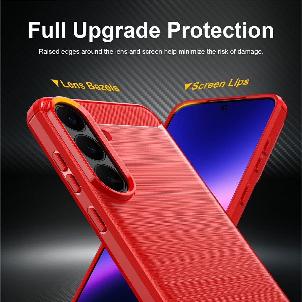 Karbonhatású, strapabíró gél tok a Samsung Galaxy S26 FE-hez – piros
