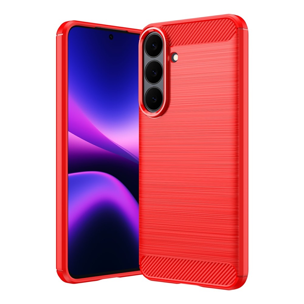 Karbonhatású, strapabíró gél tok a Samsung Galaxy S26 FE-hez – piros