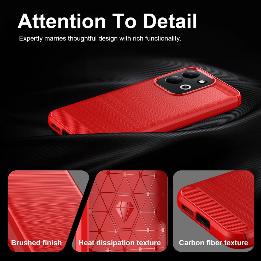 Karbonhatású, strapabíró gél tok a Xiaomi Redmi 17 4G/5G-hez – piros