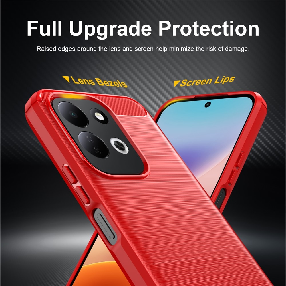 Karbonhatású, strapabíró gél tok a Xiaomi Redmi 17 4G/5G-hez – piros