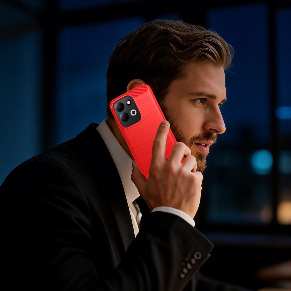 Karbonhatású, strapabíró gél tok a Xiaomi Redmi 17 4G/5G-hez – piros