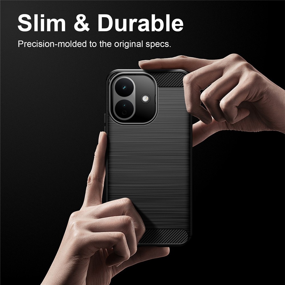 Karbonhatású, strapabíró gél tok a Xiaomi Redmi Note 17 Pro 5G-hez – fekete