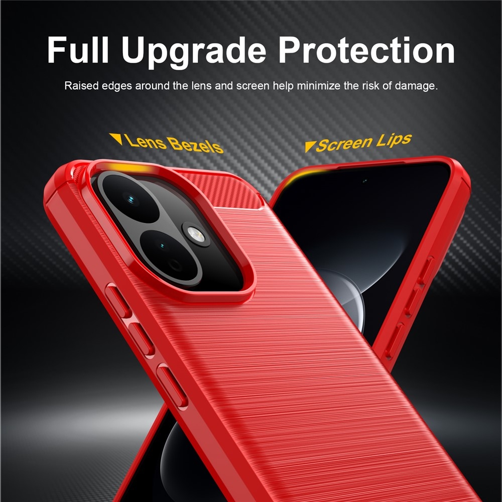 Karbonhatású, strapabíró gél tok a Xiaomi Redmi Note 17 Pro 5G-hez – piros