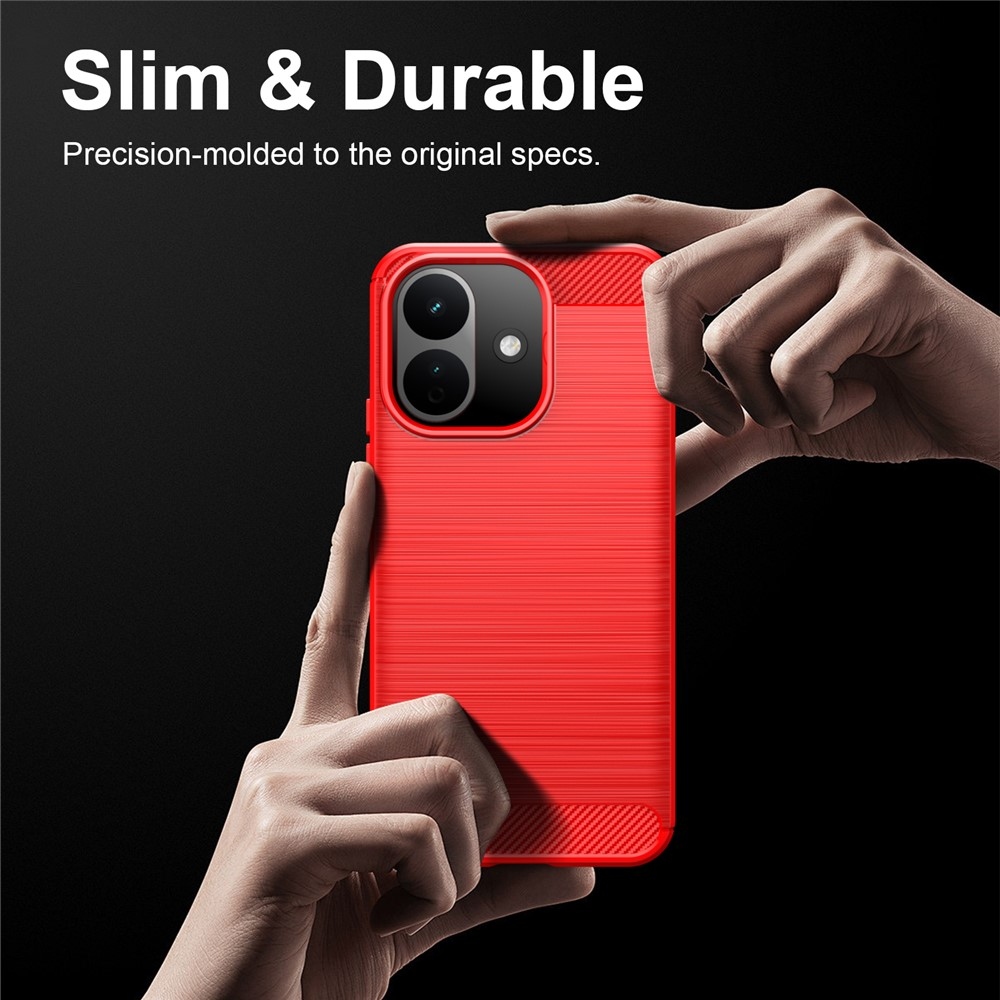Karbonhatású, strapabíró gél tok a Xiaomi Redmi Note 17 Pro 5G-hez – piros