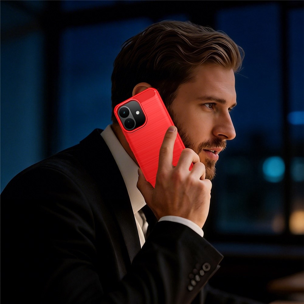 Karbonhatású, strapabíró gél tok a Xiaomi Redmi Note 17 Pro 5G-hez – piros