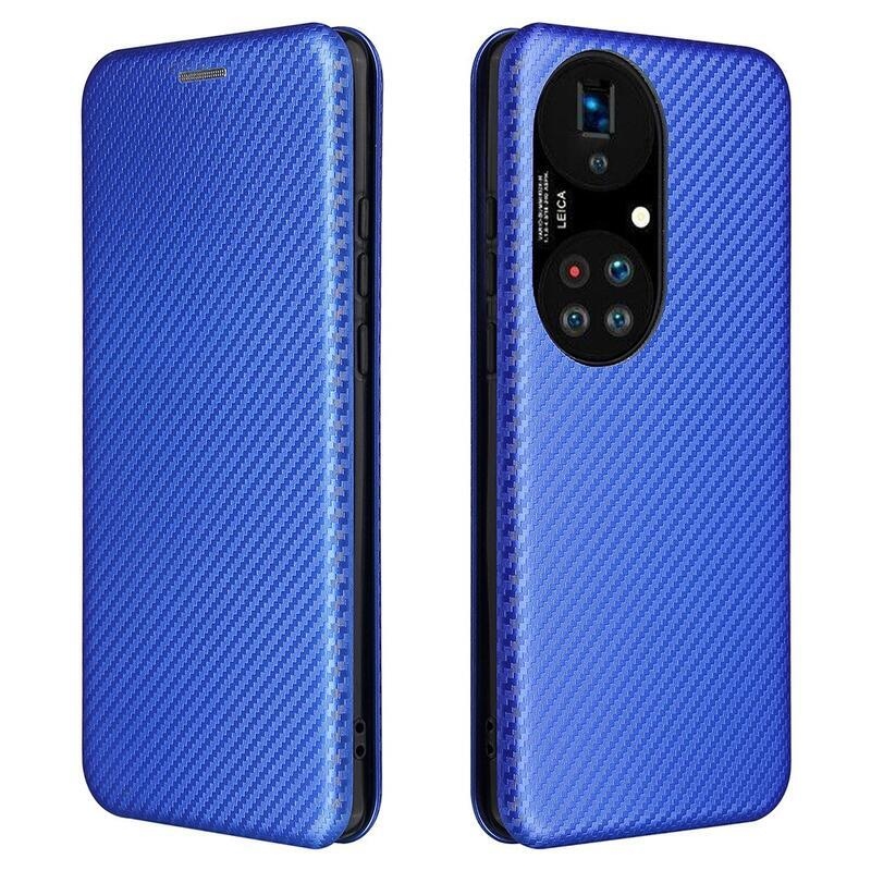 Szénszálas pénztárca tok a Huawei P50 Pro-hoz - kék