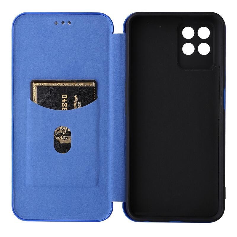 Szénszálas pénztárca tok a Realme 8i készülékhez - kék