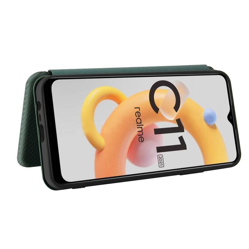 Szénszálas pénztárca tok mobilhoz Realme C11 (2021) - zöld