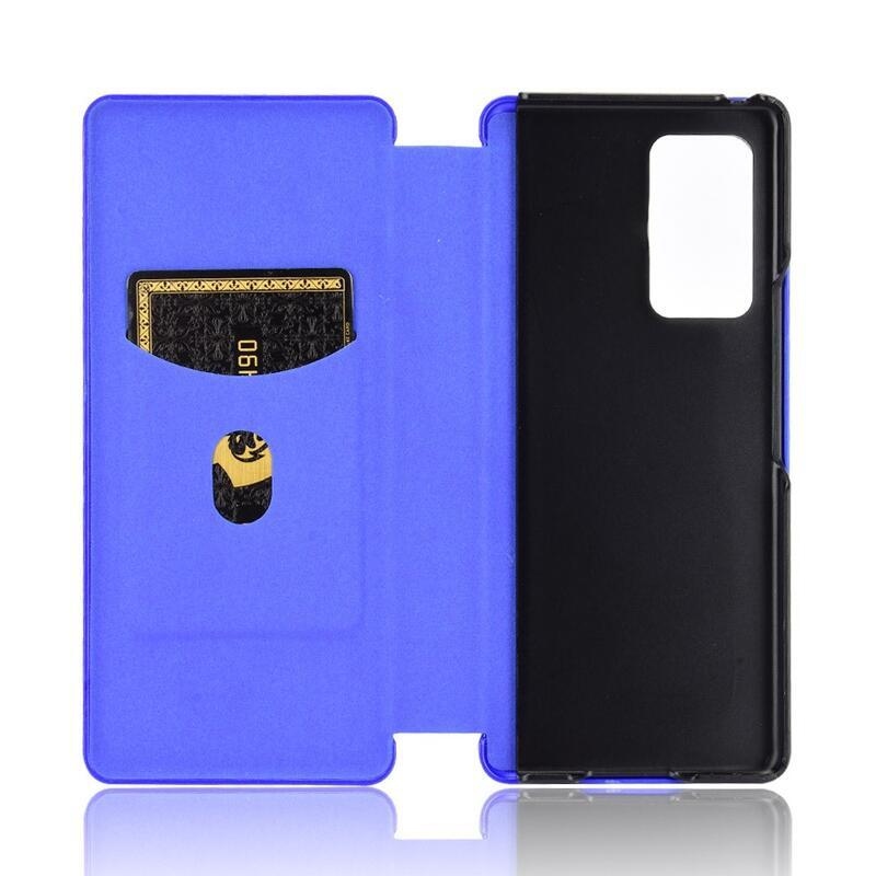 Szénszálas pénztárca tok a Samsung Galaxy Z Fold2 5G készülékhez - kék
