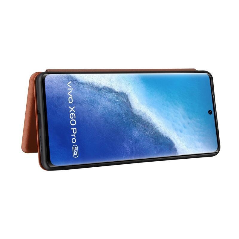 Szénszálas pénztárca tok Vivo X60 Pro 5G - narancssárga