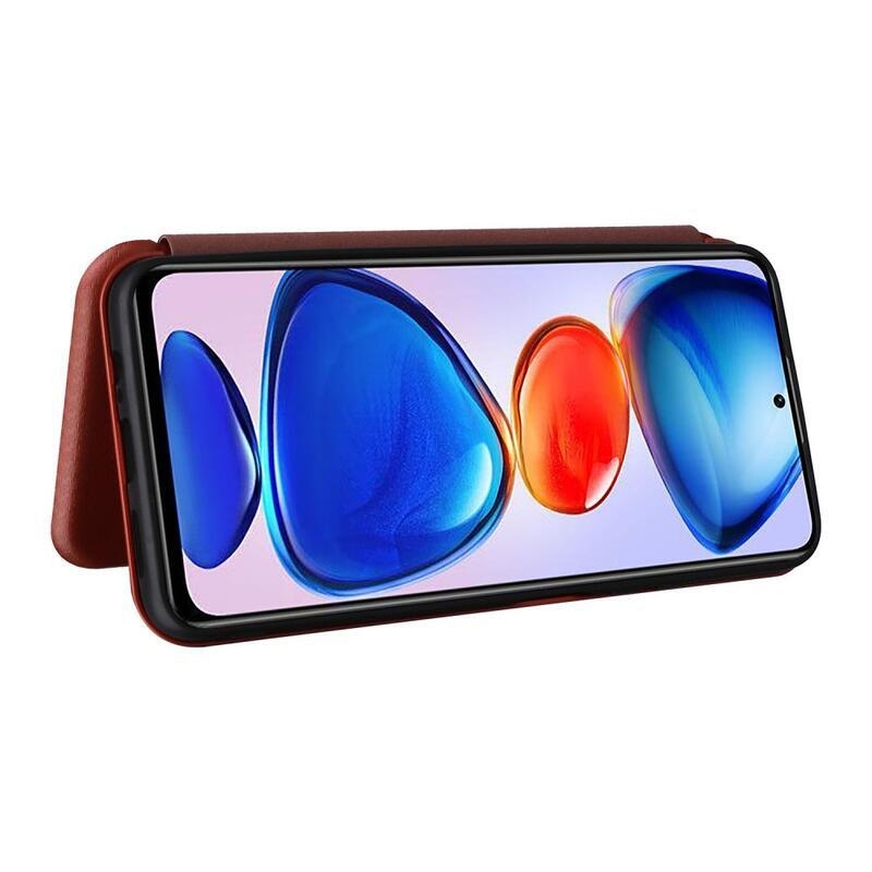 Szénszálas pénztárca tok Xiaomi Poco M4 Pro 5G/Redmi Note 11S 5G - narancssárga