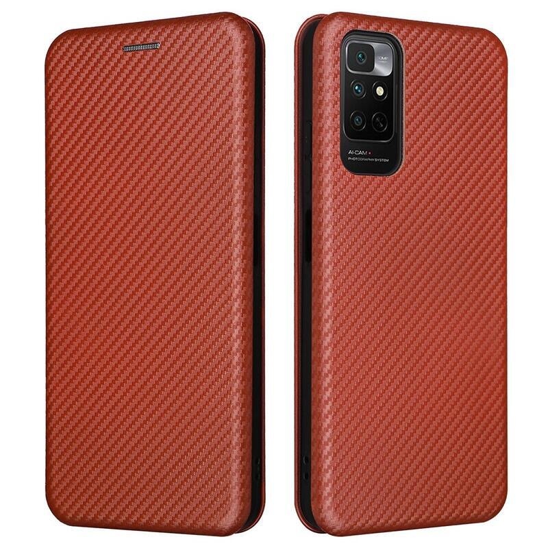 Szénszálas pénztárca tok Xiaomi Redmi Note 11 4G/Note 11S 4G - narancssárga színben