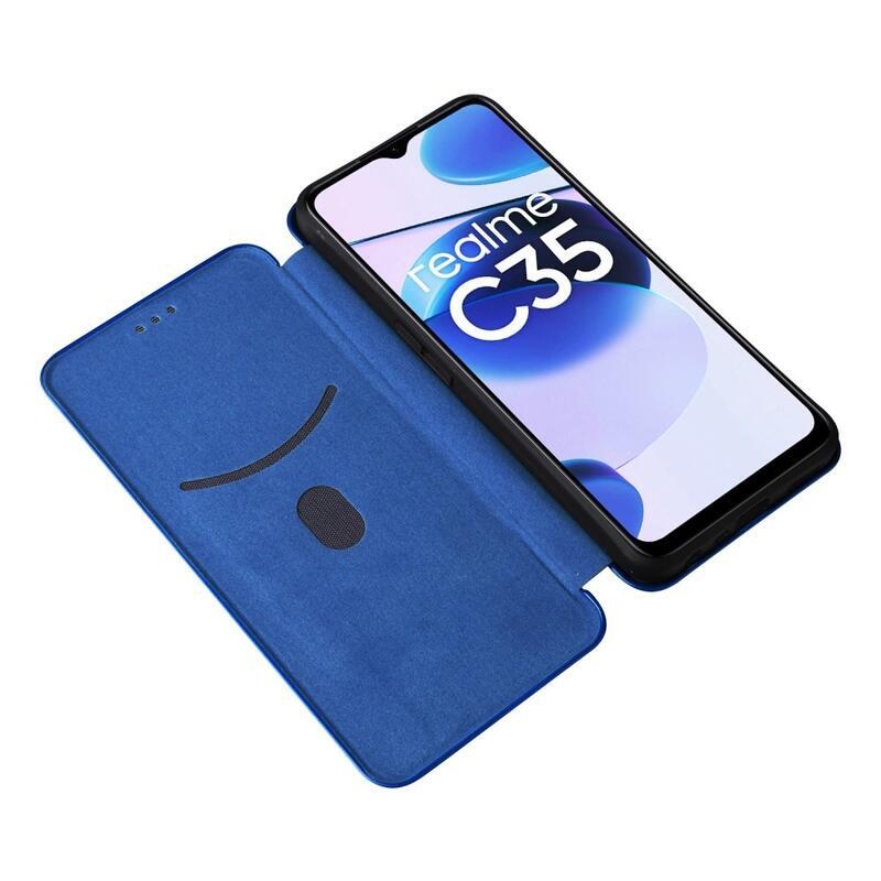 Szénszálas pénztárca tok mobiltelefonhoz Realme C35 - kék
