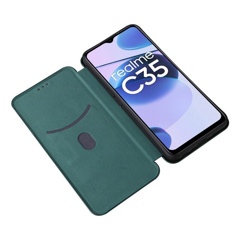 Szénszálas pénztárca tok mobiltelefonhoz Realme C35 - zöld