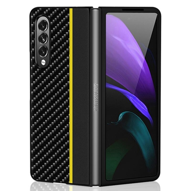 Szénszálas műanyag borítás Samsung Galaxy Z Fold4 5G készülékhez - fekete/sárga