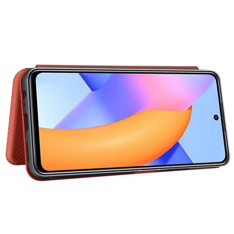 Karbon PU bőr pénztárca tok Honor 10X Lite-hoz - barna