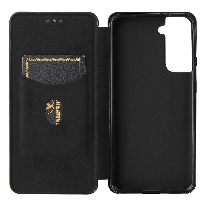 Karbon PU bőr pénztárca tok Samsung Galaxy S21 Plus-hoz - fekete