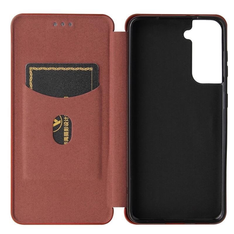 Karbon PU bőr pénztárca tok Samsung Galaxy S21 Plus-hoz - barna