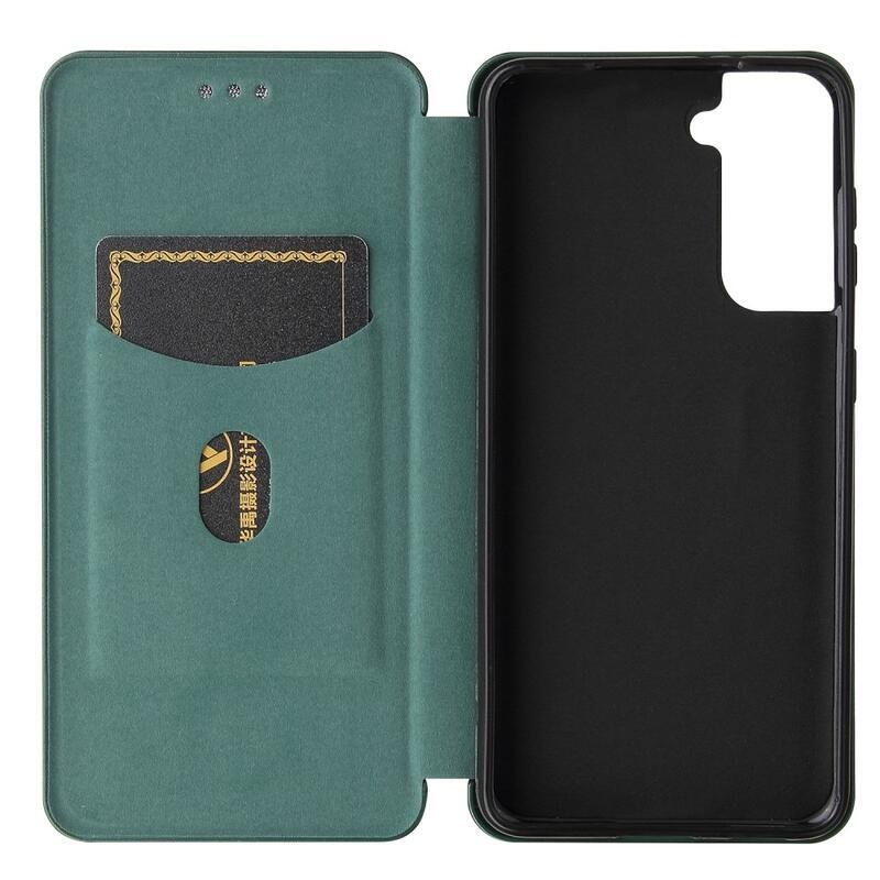 Karbon PU bőr pénztárca tok Samsung Galaxy S21 Plus-hoz - zöld