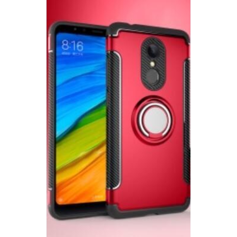 Szénszálas textúrájú hibrid tok Xiaomi Redmi 5 - piros