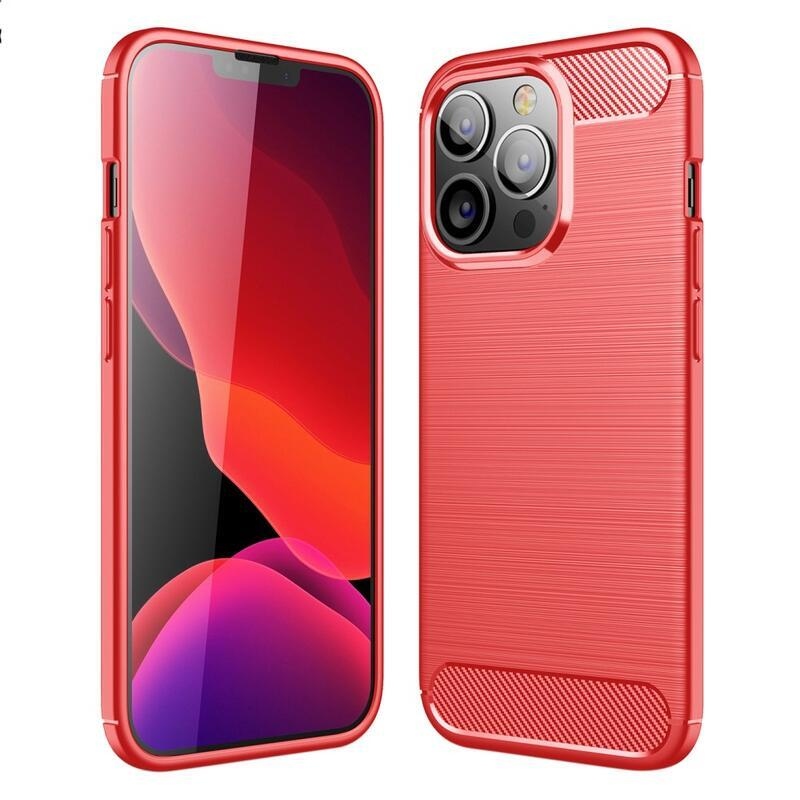 Szénszálas textúrájú tartós zselés tok iPhone 13 Pro 6.1 készülékhez - piros