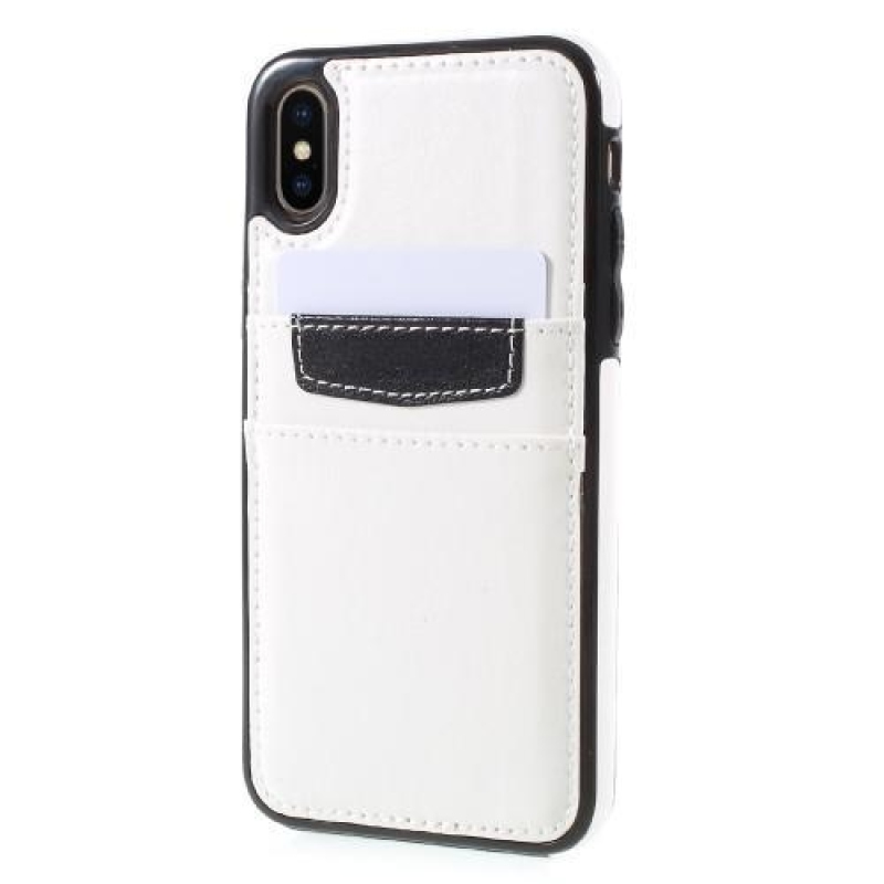 Kártya zselés tok PU bőr hátlappal és rekeszekkel iPhone X készülékhez - fehér