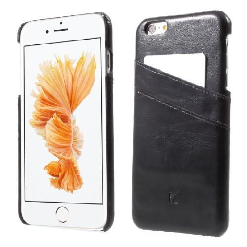 Kártya műanyag tok PU bőr hátlappal és rekesszel iPhone 6s Plus és 6 Plus készülékhez - fekete