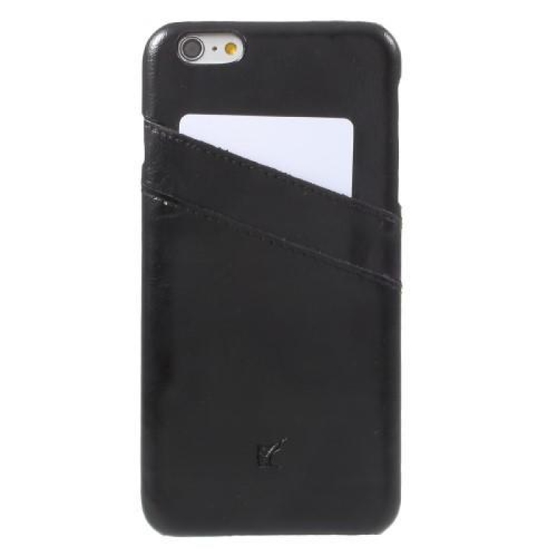 Kártya műanyag tok PU bőr hátlappal és rekesszel iPhone 6s Plus és 6 Plus készülékhez - fekete