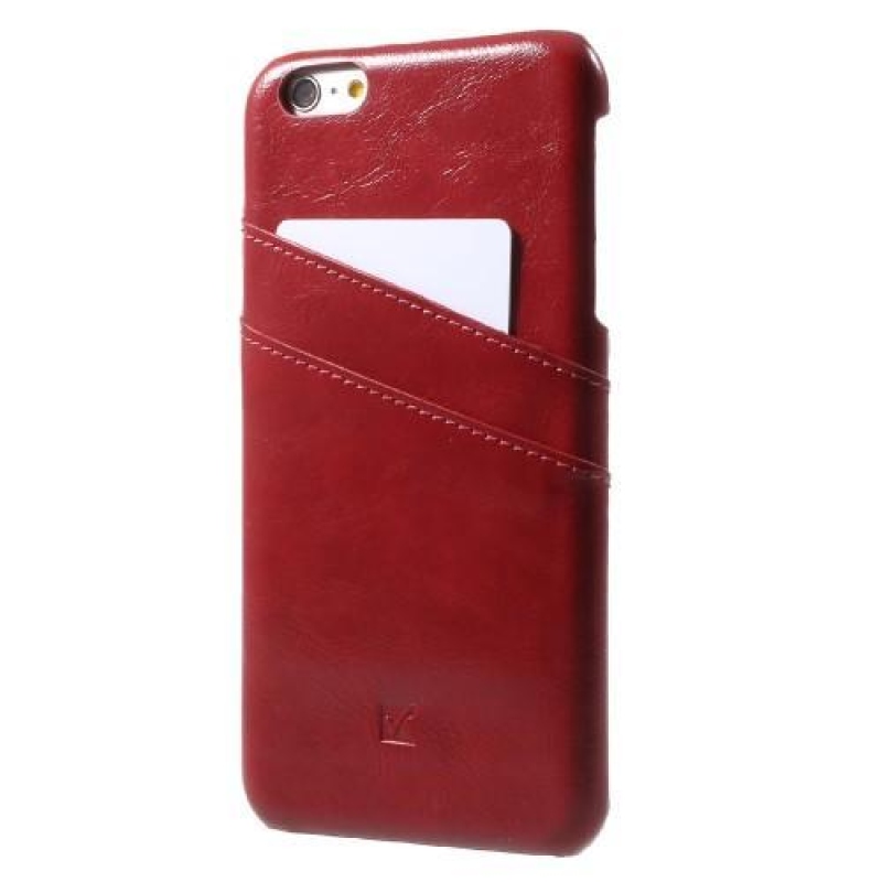Kártyás műanyag tok PU bőr hátlappal és rekesszel iPhone 6s Plus és 6 Plus készülékhez - piros színű