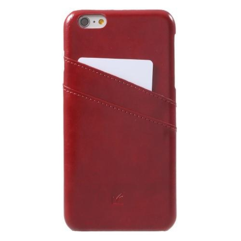 Kártyás műanyag tok PU bőr hátlappal és rekesszel iPhone 6s Plus és 6 Plus készülékhez - piros színű