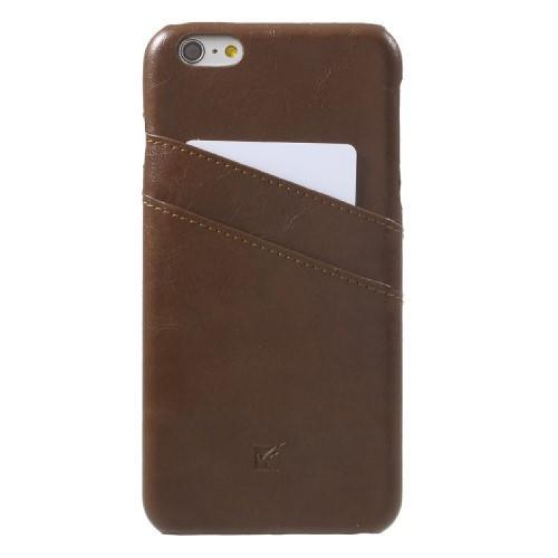Kártyás műanyag tok PU bőr hátlappal és rekesszel iPhone 6s Plus és 6 Plus készülékhez - barna színben