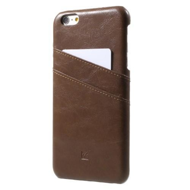 Kártyás műanyag tok PU bőr hátlappal és rekesszel iPhone 6s Plus és 6 Plus készülékhez - barna színben
