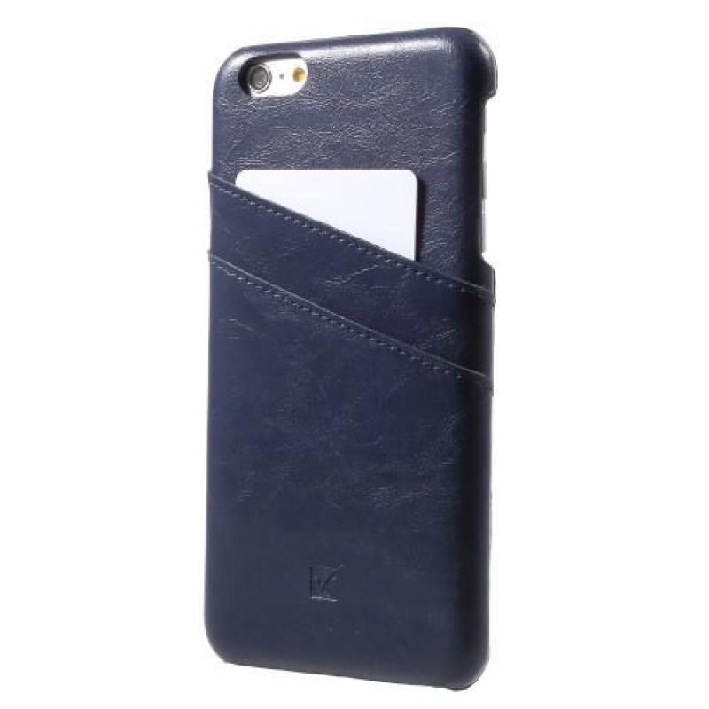 Kártyás műanyag tok PU bőr hátlappal és rekesszel iPhone 6s Plus és 6 Plus készülékhez - sötétkék