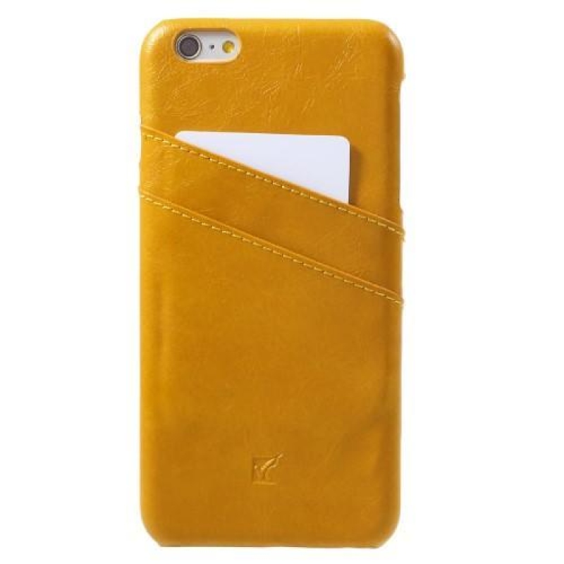 Kártyás műanyag tok PU bőr hátlappal és rekesszel iPhone 6s Plus és 6 Plus készülékhez - sárga