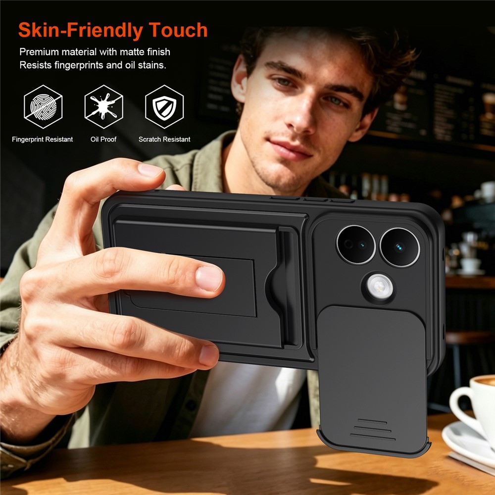 Cards strapabíró tok kártyatartóval a Xiaomi Redmi Note 17 Pro 5G mobiltelefonhoz – fekete