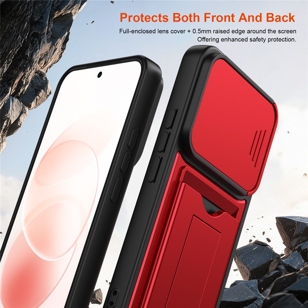 Cards strapabíró tok kártyatartóval a Xiaomi Redmi Note 17 Pro 5G mobiltelefonhoz – piros