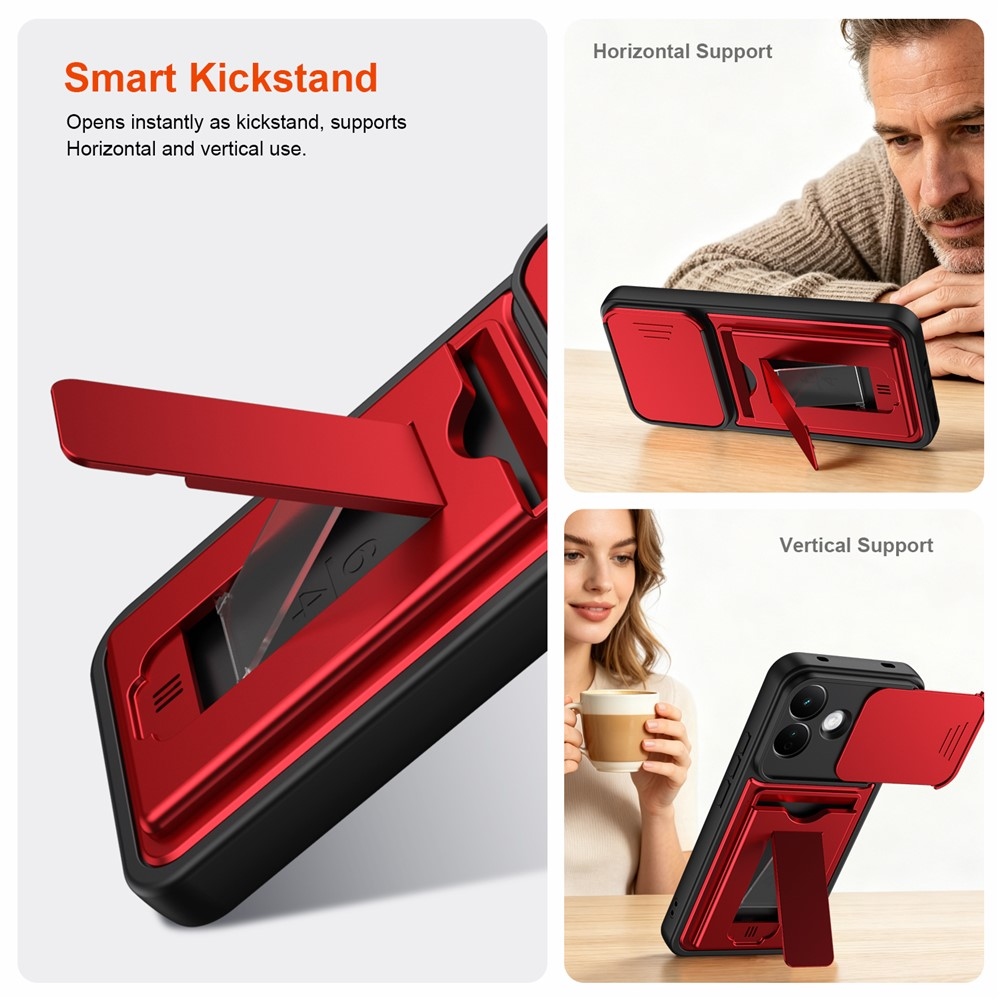 Cards strapabíró tok kártyatartóval a Xiaomi Redmi Note 17 Pro 5G mobiltelefonhoz – piros