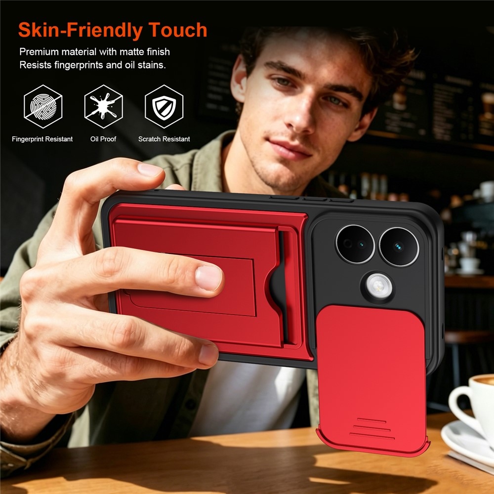 Cards strapabíró tok kártyatartóval a Xiaomi Redmi Note 17 Pro 5G mobiltelefonhoz – piros