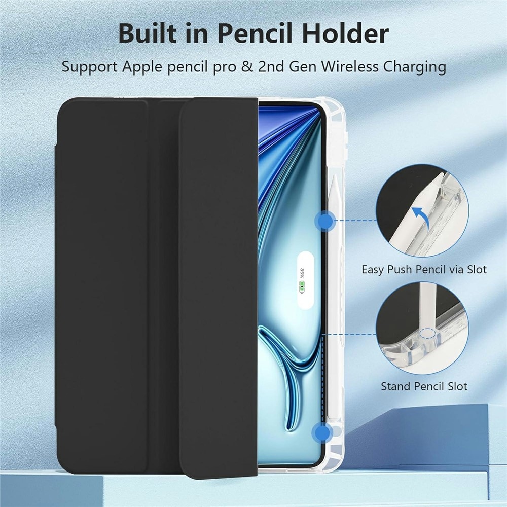 Tok okos záródó tok fix hátlappal iPad Air 11 (2024)/(2025)/(2026) készülékhez - fekete