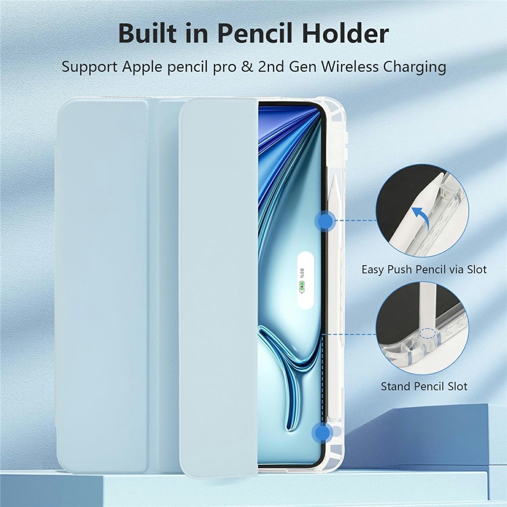 Tok okos záródó tok fix hátlappal iPad Air 11 (2024)/(2025)/(2026) készülékhez - világoskék színben