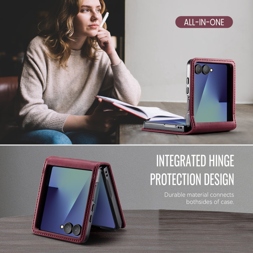 CASEME könyvformájú tok a Samsung Galaxy Z Flip8 5G-hez – bordó