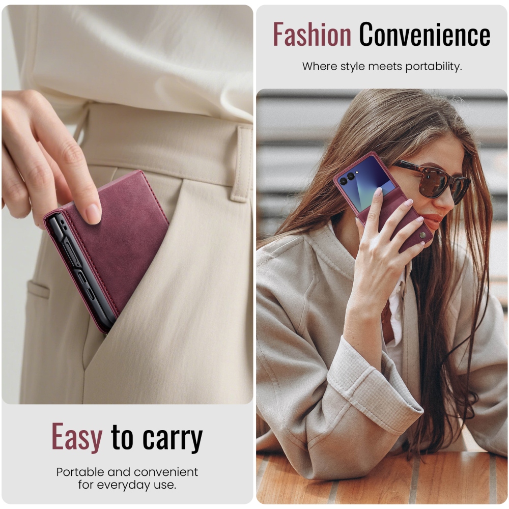CASEME könyvformájú tok a Samsung Galaxy Z Flip8 5G-hez – bordó