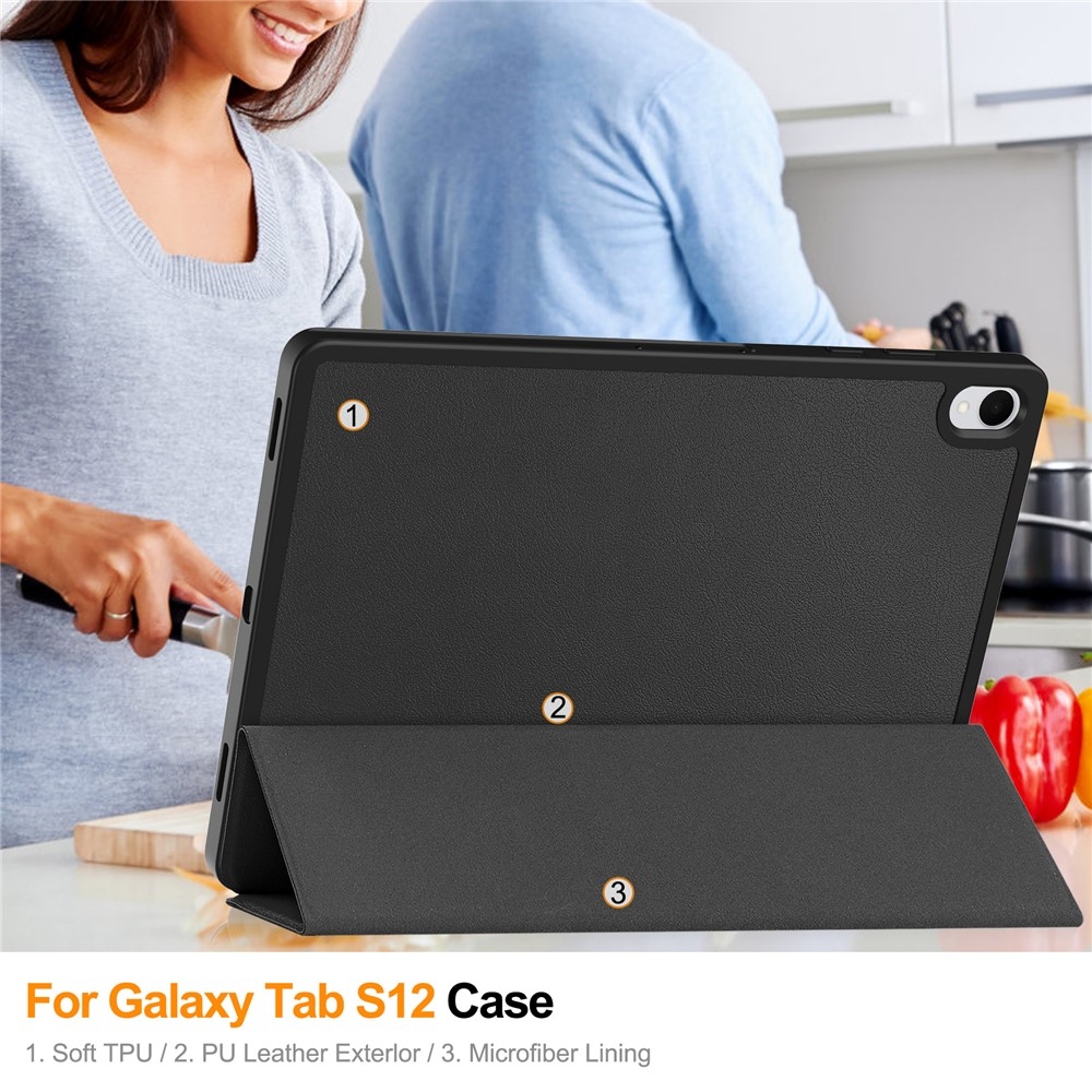 Cases okos tok a Samsung Galaxy Tab S12+ készülékhez – fekete