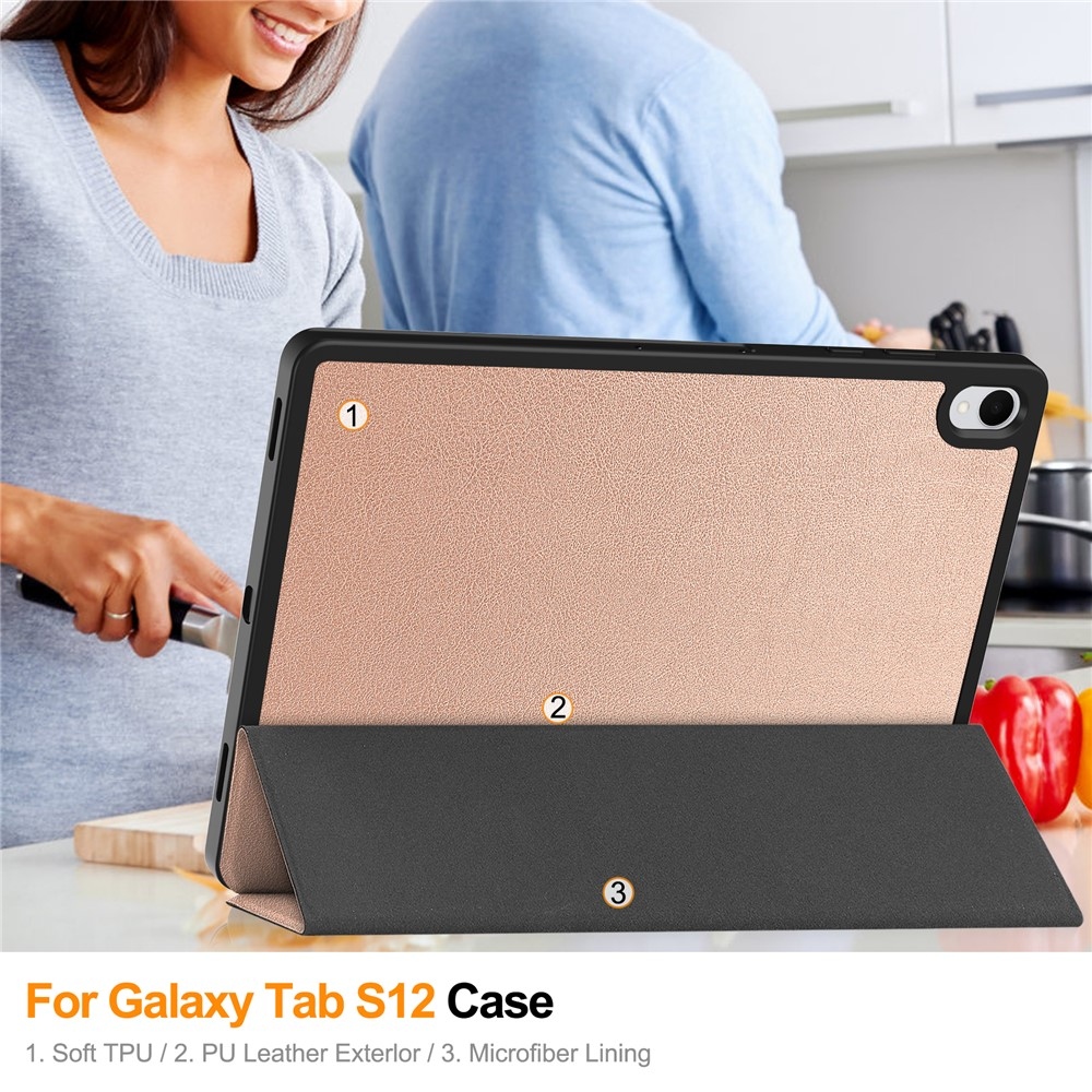 Cases okos tok a Samsung Galaxy Tab S12+ készülékhez – rózsaszín-arany