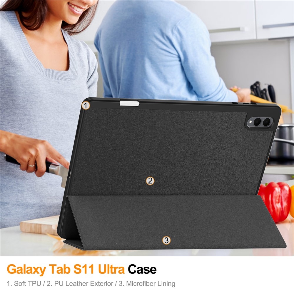 Cases okos, zárható tok a Samsung Galaxy Tab S12 Ultra-hoz – fekete