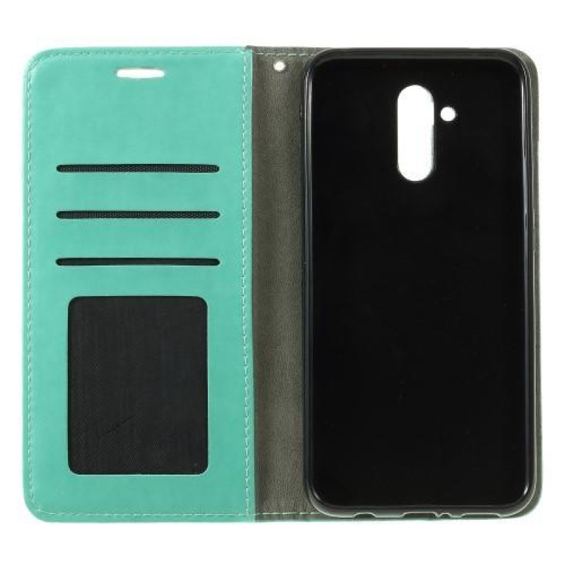 Macska PU bőr pénztárca tok Huawei Mate 20 Lite-hoz - cián színű