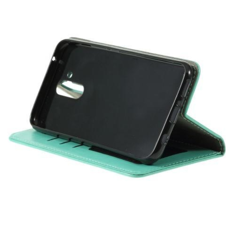 Macska PU bőr pénztárca tok Huawei Mate 20 Lite-hoz - cián színű