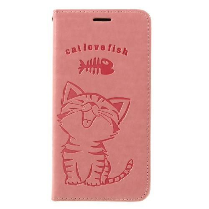 Macska PU bőr pénztárca tok Huawei Mate 20 Lite-hoz - rózsaszín