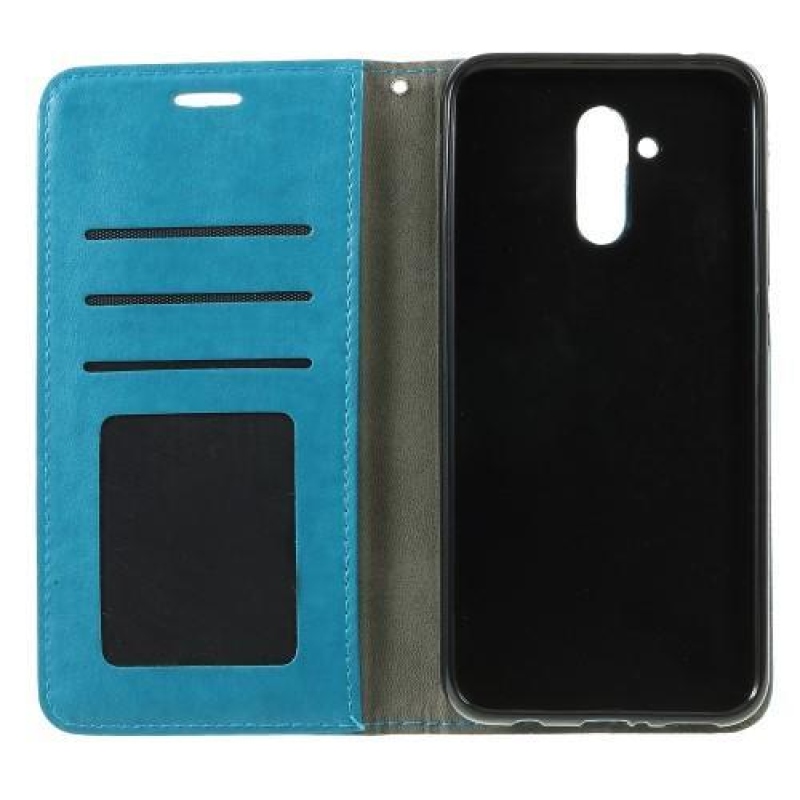 Macska PU bőr pénztárca tok Huawei Mate 20 Lite-hoz - világoskék