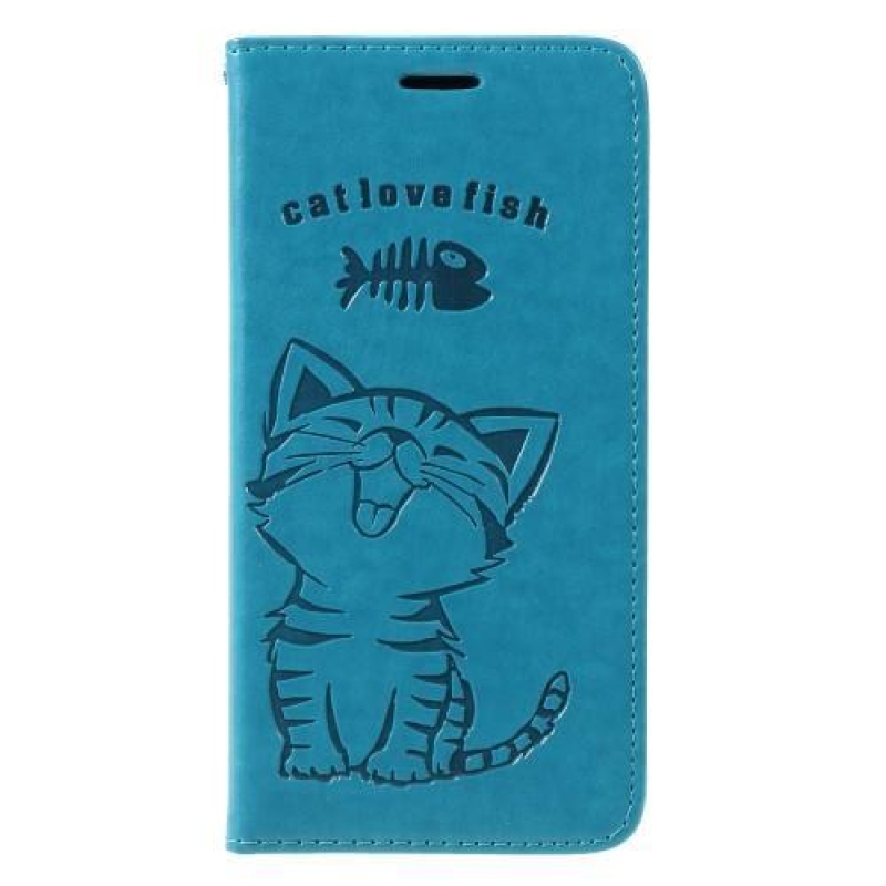 Macska PU bőr pénztárca tok Huawei Mate 20 Lite-hoz - világoskék